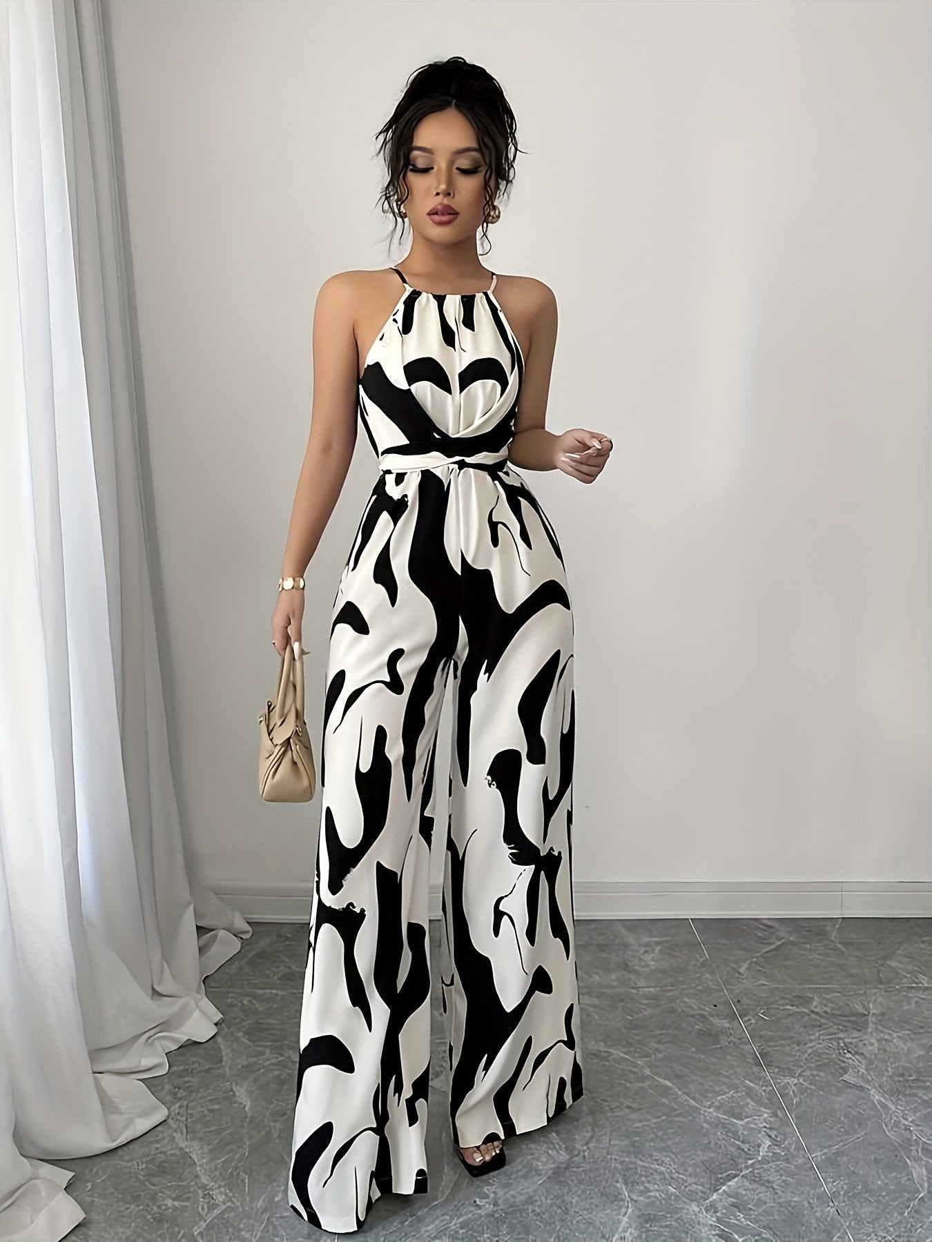 Womens Halter Neck Wide Leg Jumpsuit