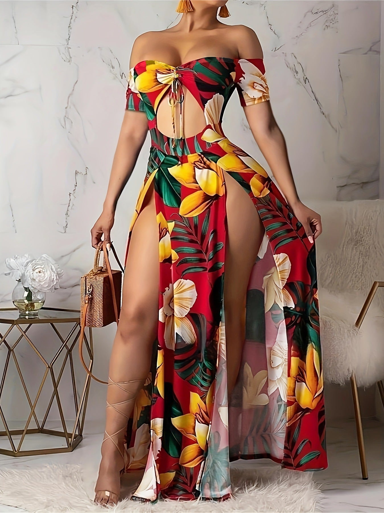 Printed and cut-out dress