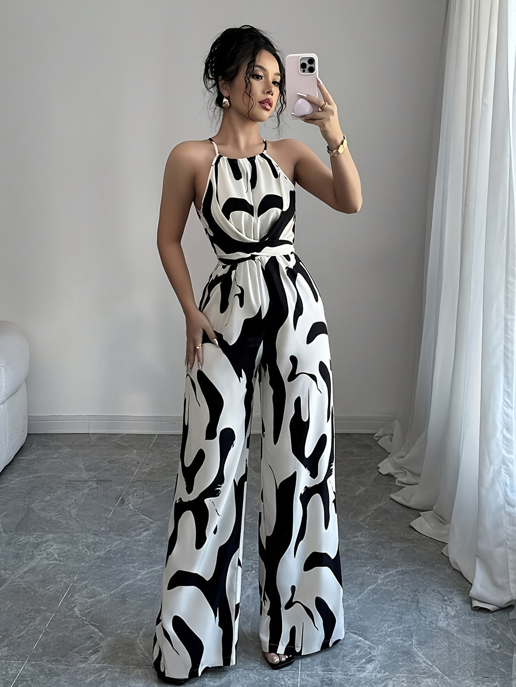 Womens Halter Neck Wide Leg Jumpsuit