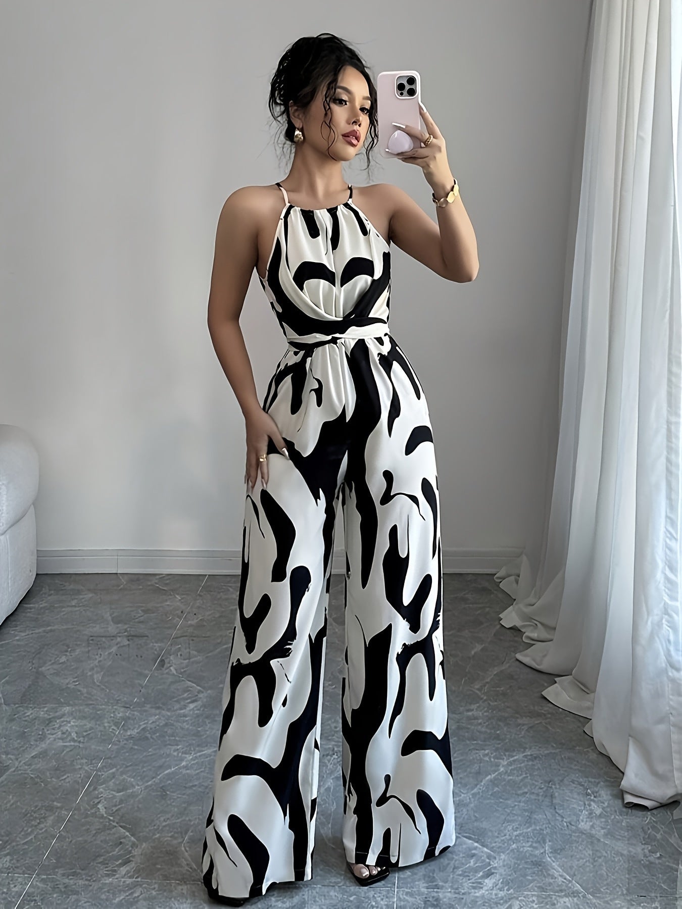 Womens Halter Neck Wide Leg Jumpsuit