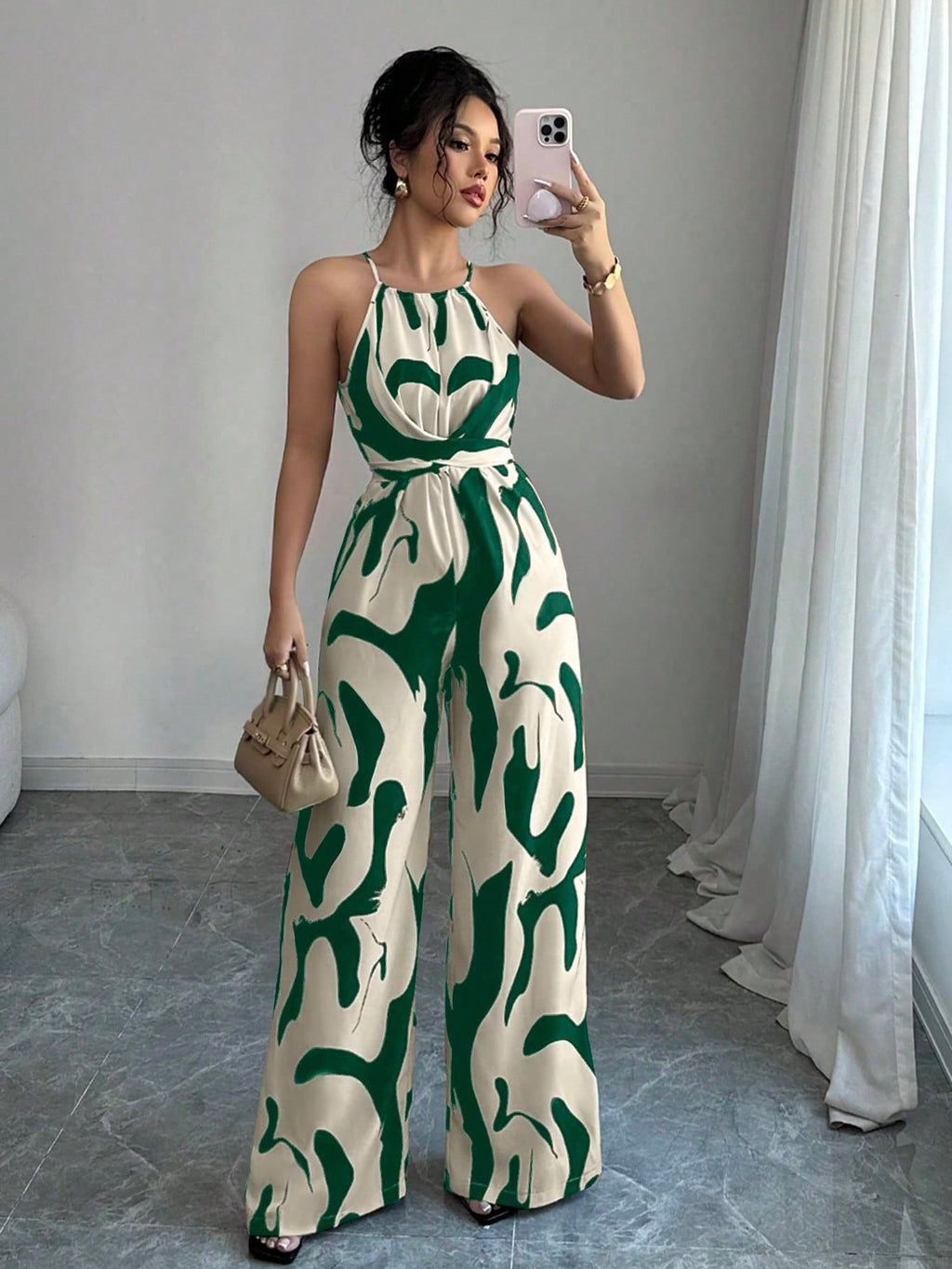 Womens Halter Neck Wide Leg Jumpsuit