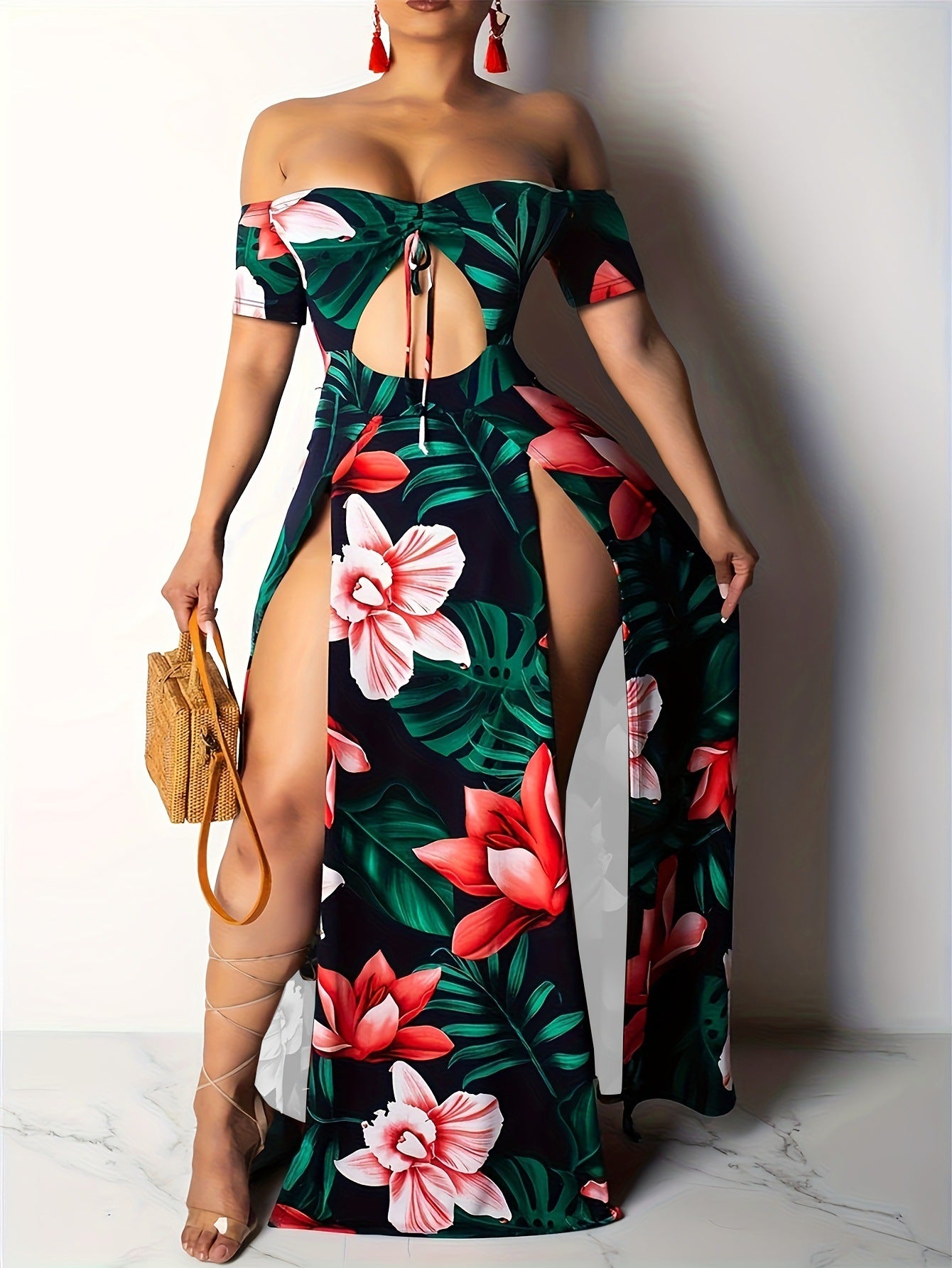 Printed and cut-out dress