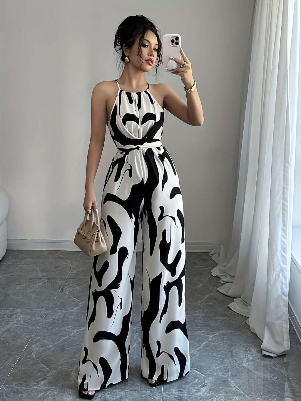 Womens Halter Neck Wide Leg Jumpsuit