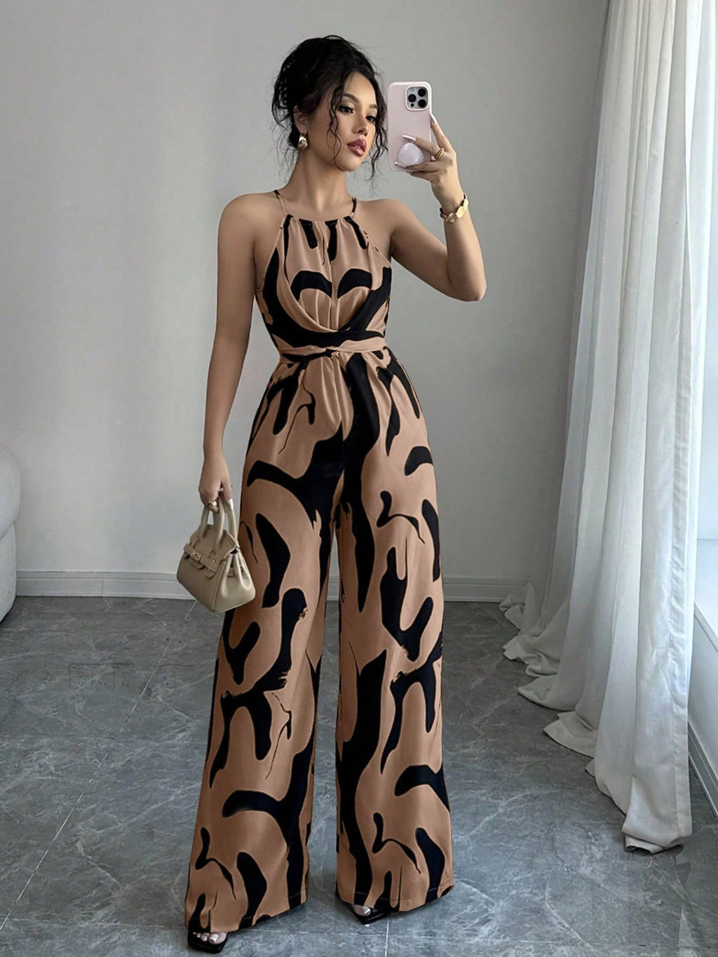 Womens Halter Neck Wide Leg Jumpsuit