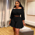 Plus Size Pleated Off-Shoulder Co-ord Set