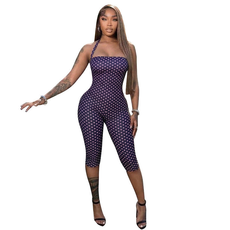 Halter Neck Slim Fit Three-Quarter Jumpsuit