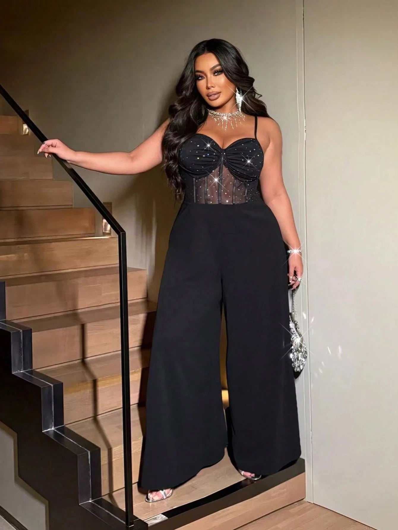 Plus Size Elegent Backless Wide-Leg Jumpsuit