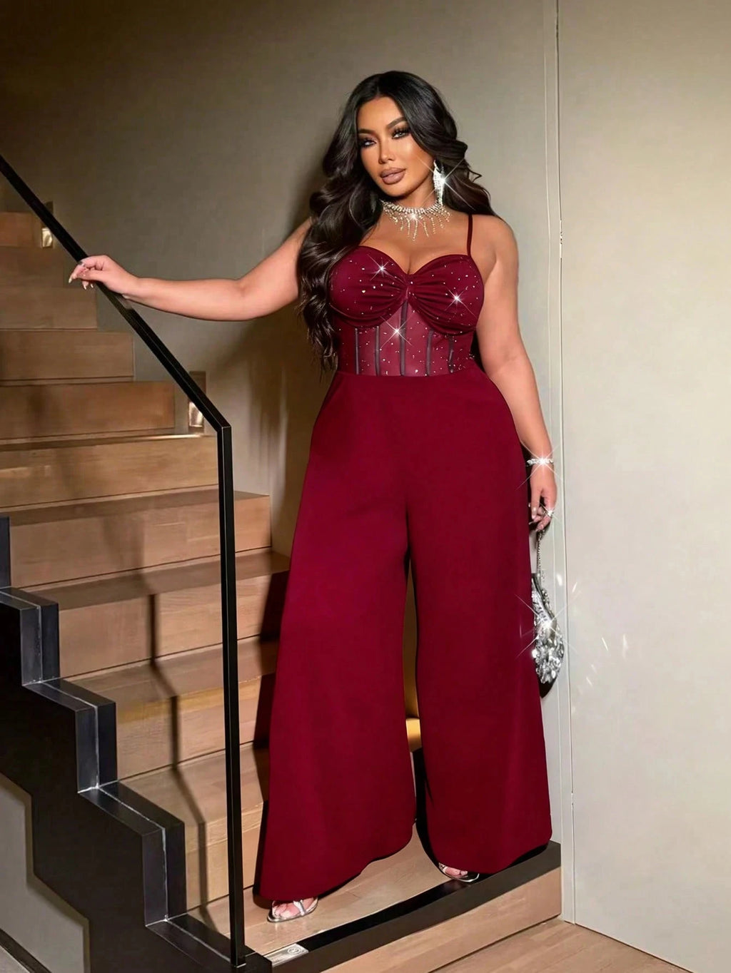 Plus Size Elegent Backless Wide-Leg Jumpsuit