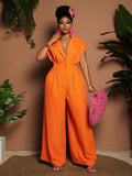 Orange Lapel Wide-Leg Jumpsuit
