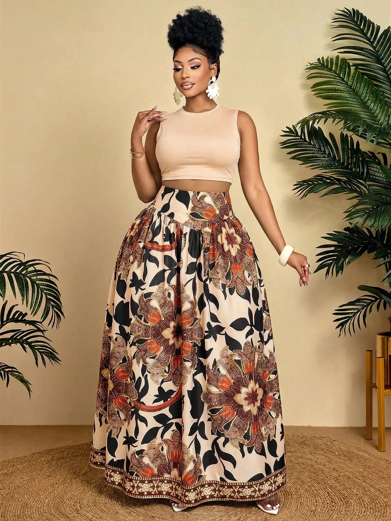 Tropical Print Crop Top & Maxi Skirt Set
