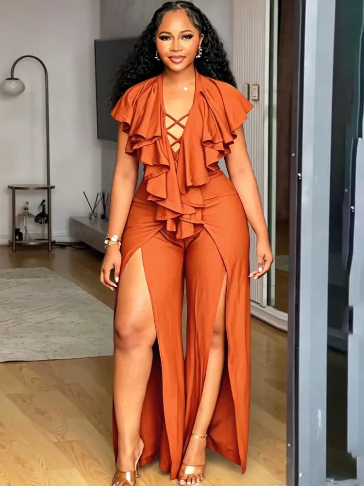 Plus Size Ruffle Wide Leg Jumpsuit