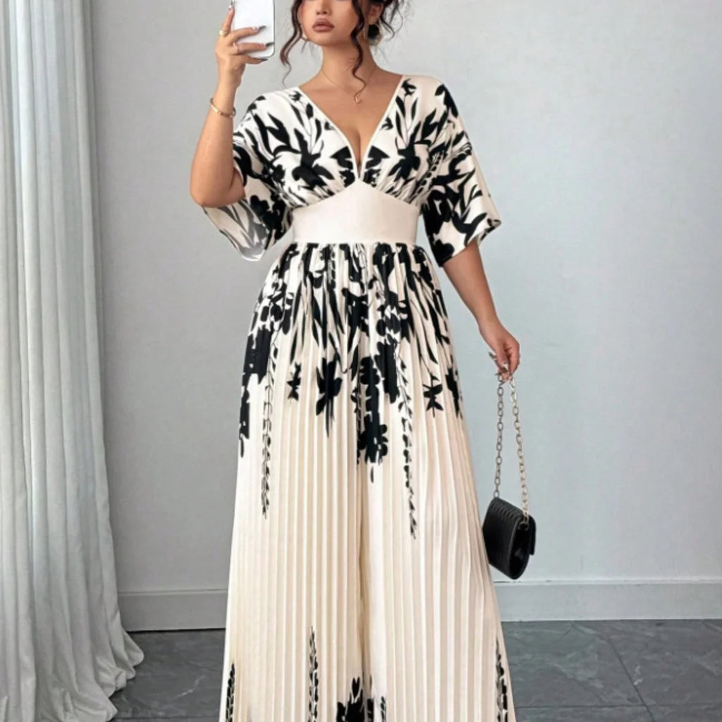 Floral Pleated Wide-Leg Jumpsuit