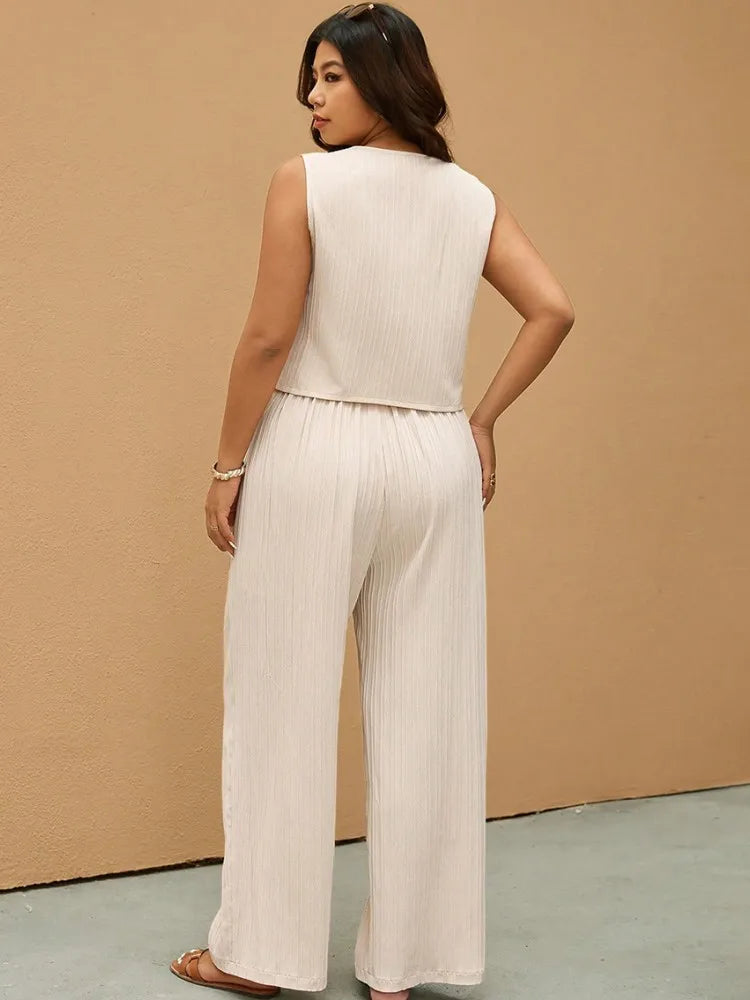 Apricot Vest with Wide Leg Pants Set