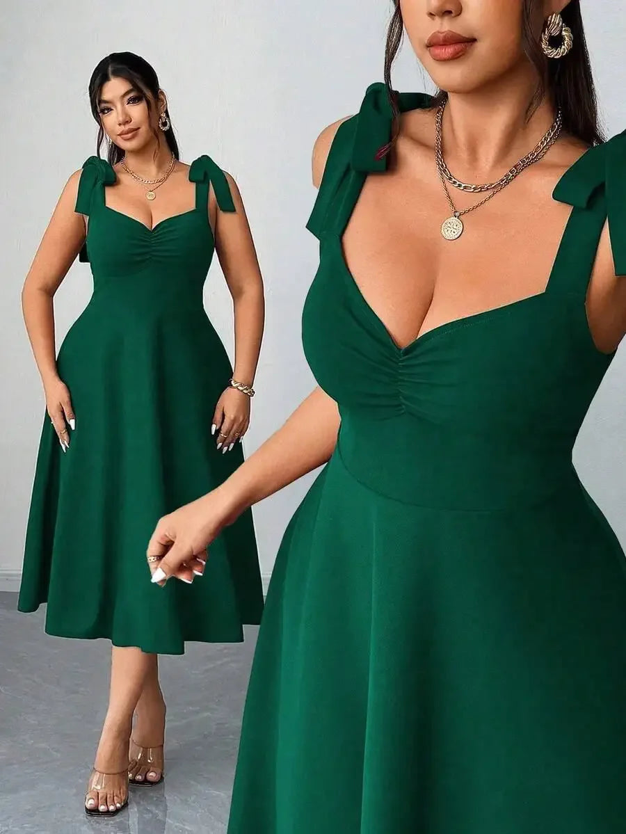 Plus Size Elegant Ruched A-Line Camisole Dress