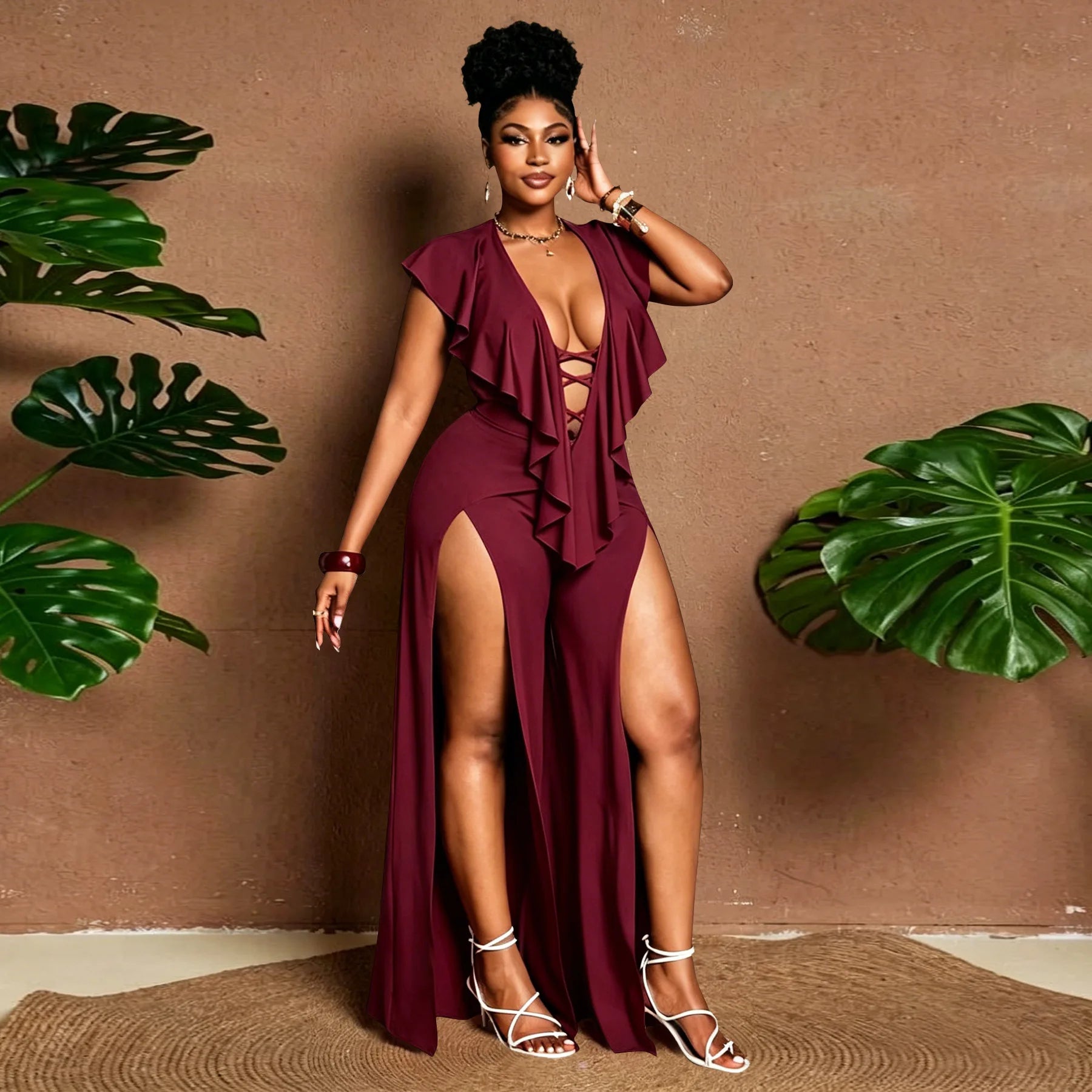 Plus Size Ruffle Wide Leg Jumpsuit