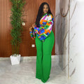 Geometric Long Sleeve Blouse with Wide Leg Pants Set