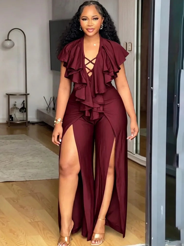 Plus Size Ruffle Wide Leg Jumpsuit