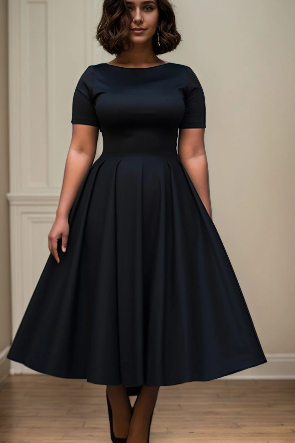 Pleated A-Line Midi Dress