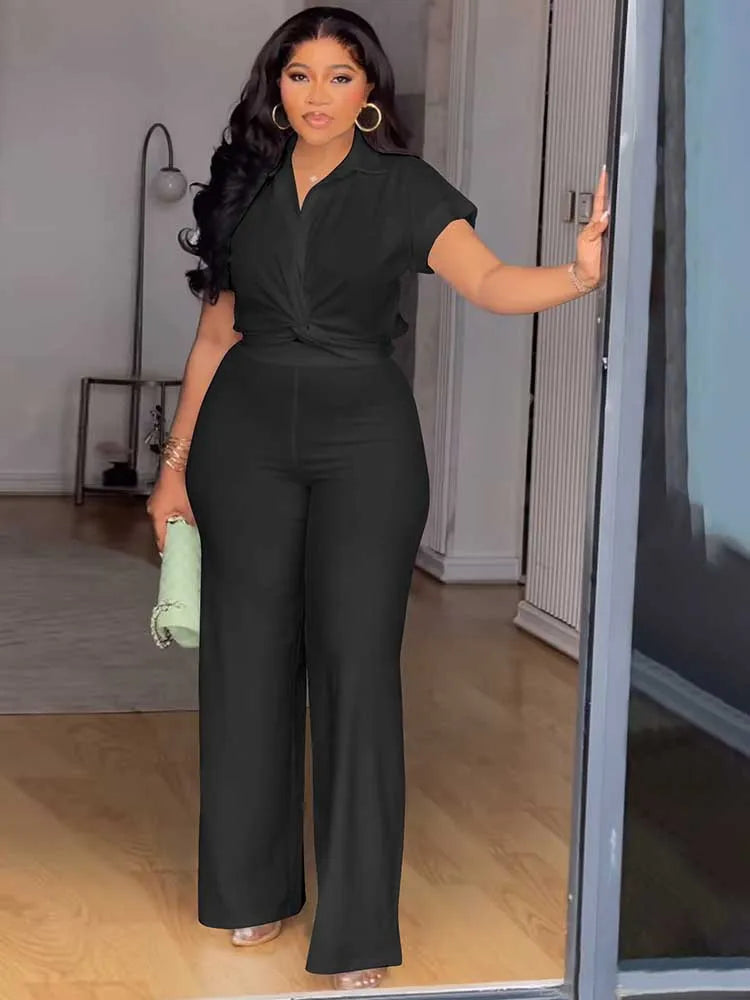 Soft Knit Blouse & High-Waist Pants Set