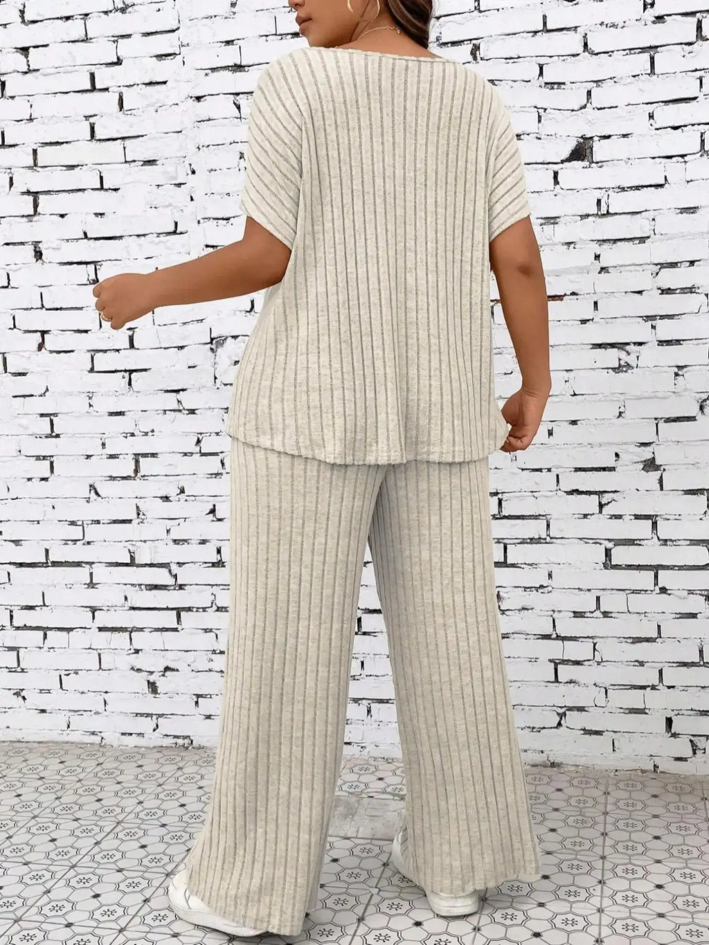 Batwing Sleeve Top & Straight-Leg Pants Set