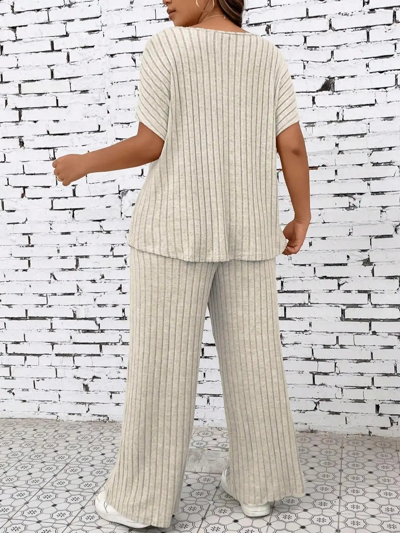 Batwing Sleeve Top & Straight-Leg Pants Set
