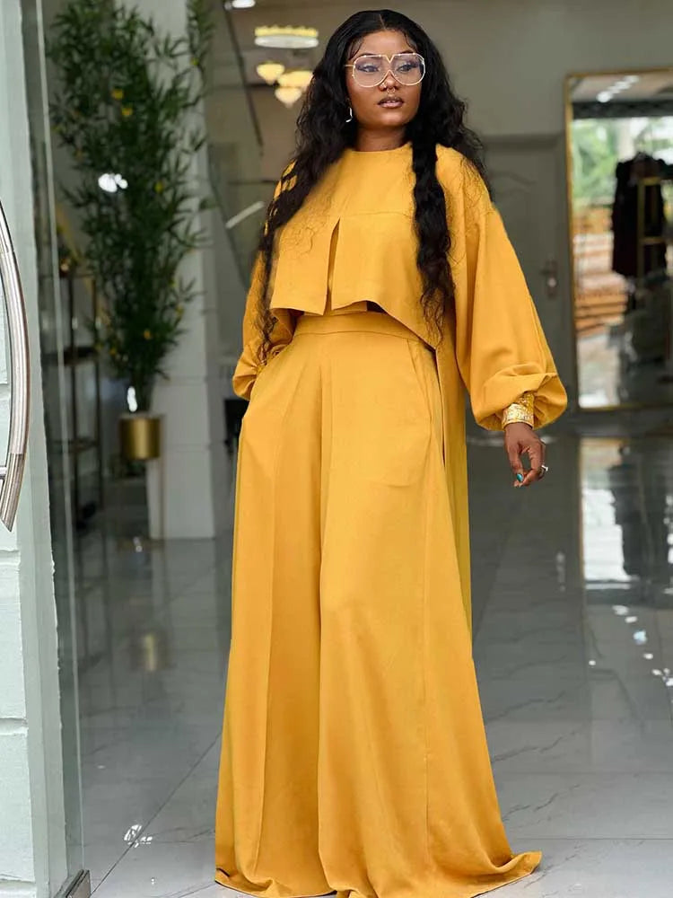 Lantern Long Sleeve with Wide Leg Pants Set