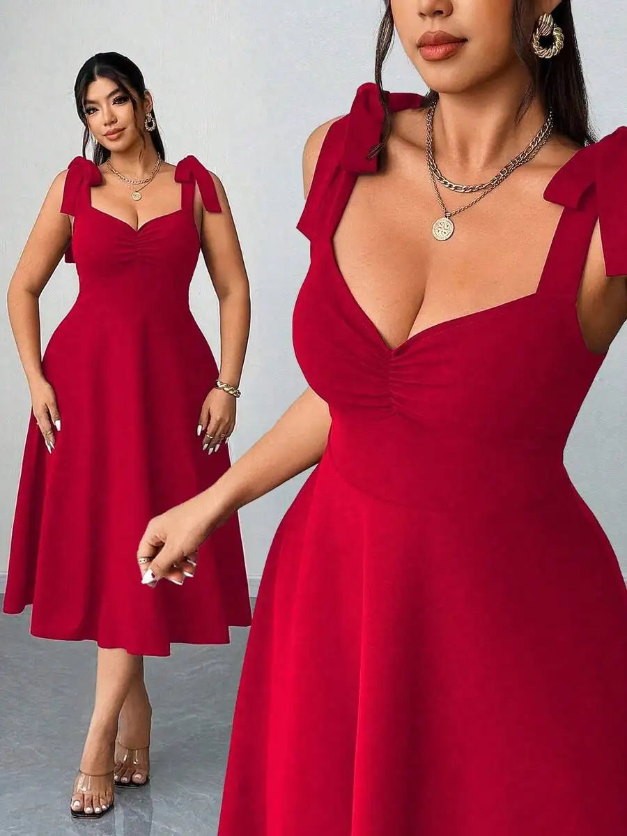 Plus Size Elegant Ruched A-Line Camisole Dress