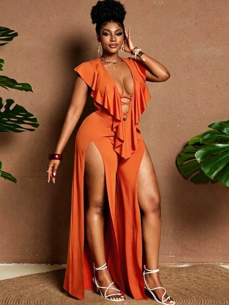 Plus Size Ruffle Wide Leg Jumpsuit