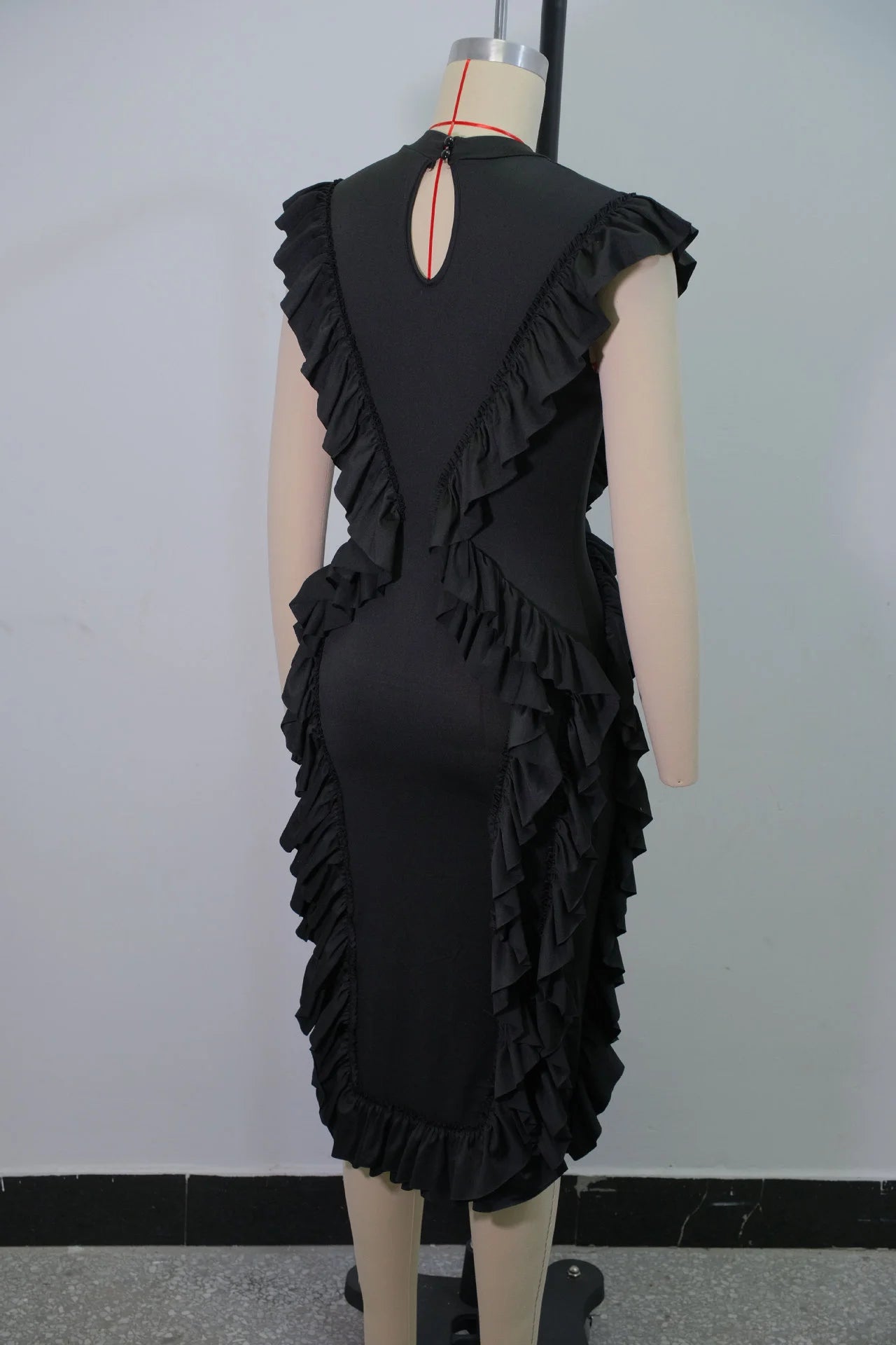 Tassel Ruffle Hem Sleeveless Bodycon Dress