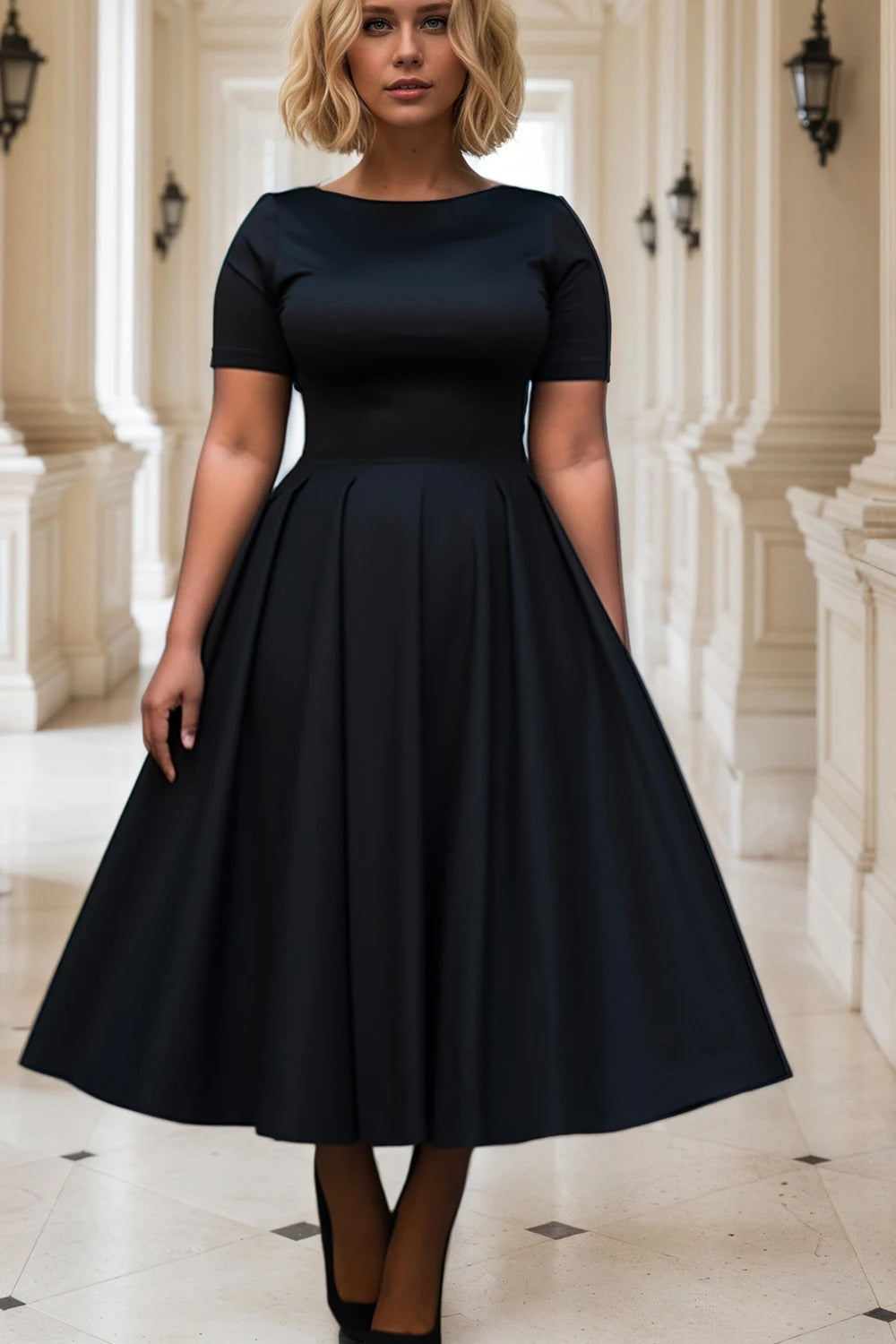 Pleated A-Line Midi Dress