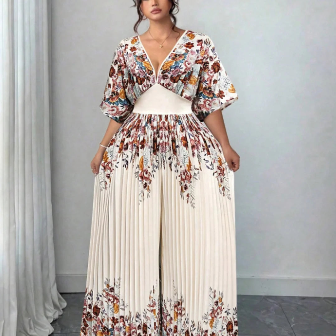 Floral Pleated Wide-Leg Jumpsuit