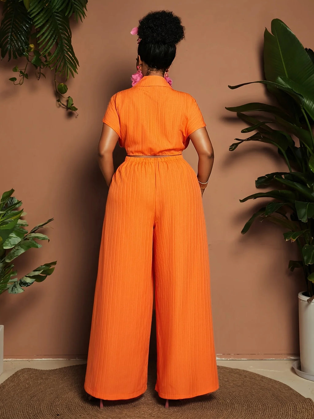 Orange Lapel Wide-Leg Jumpsuit