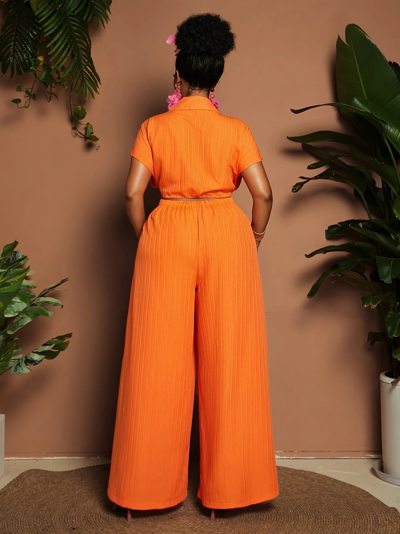 Orange Lapel Wide-Leg Jumpsuit