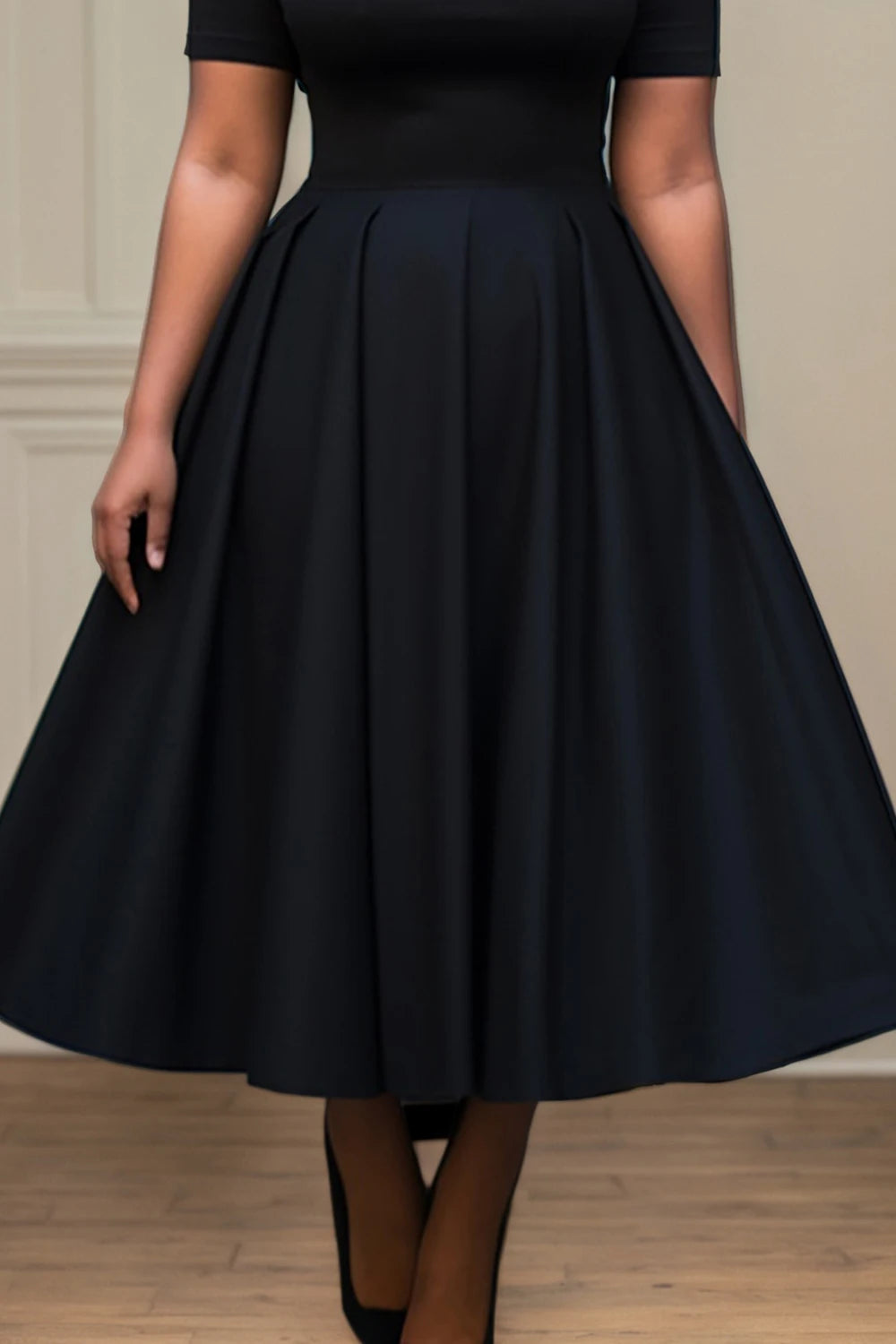 Pleated A-Line Midi Dress