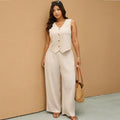 Apricot Vest with Wide Leg Pants Set
