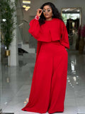 Lantern Long Sleeve with Wide Leg Pants Set