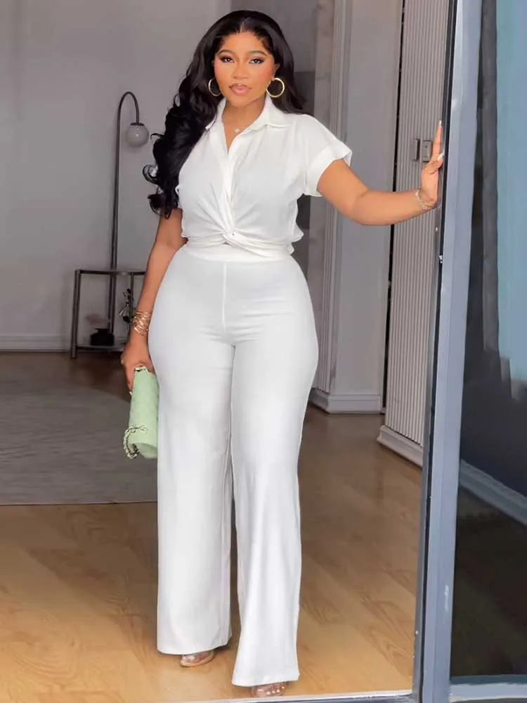 Soft Knit Blouse & High-Waist Pants Set