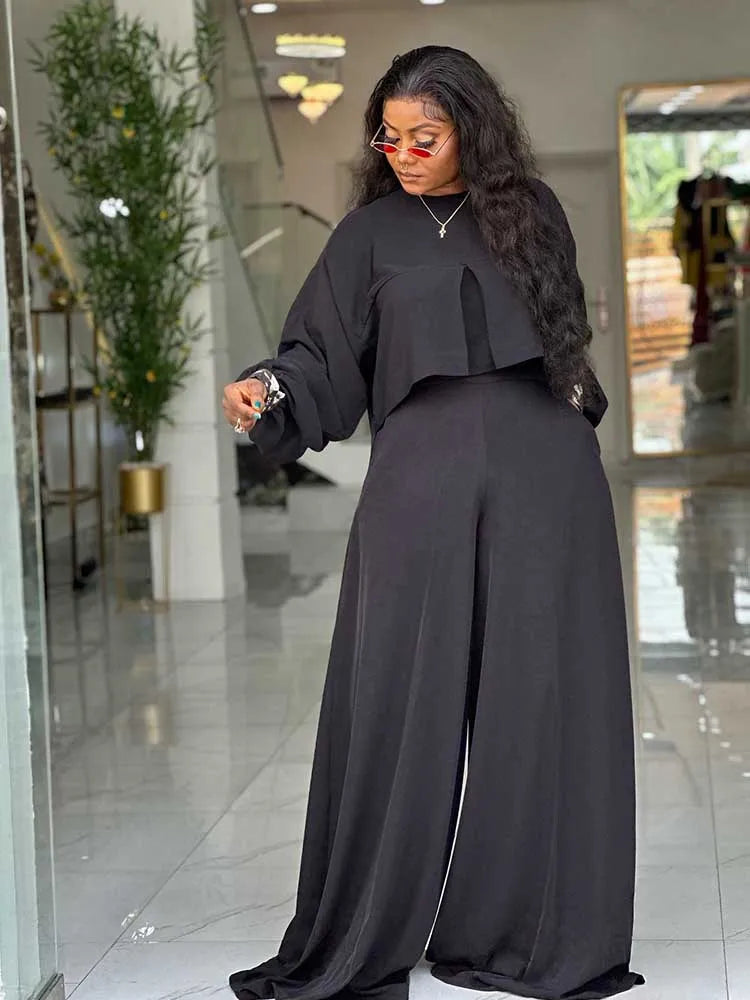 Lantern Long Sleeve with Wide Leg Pants Set