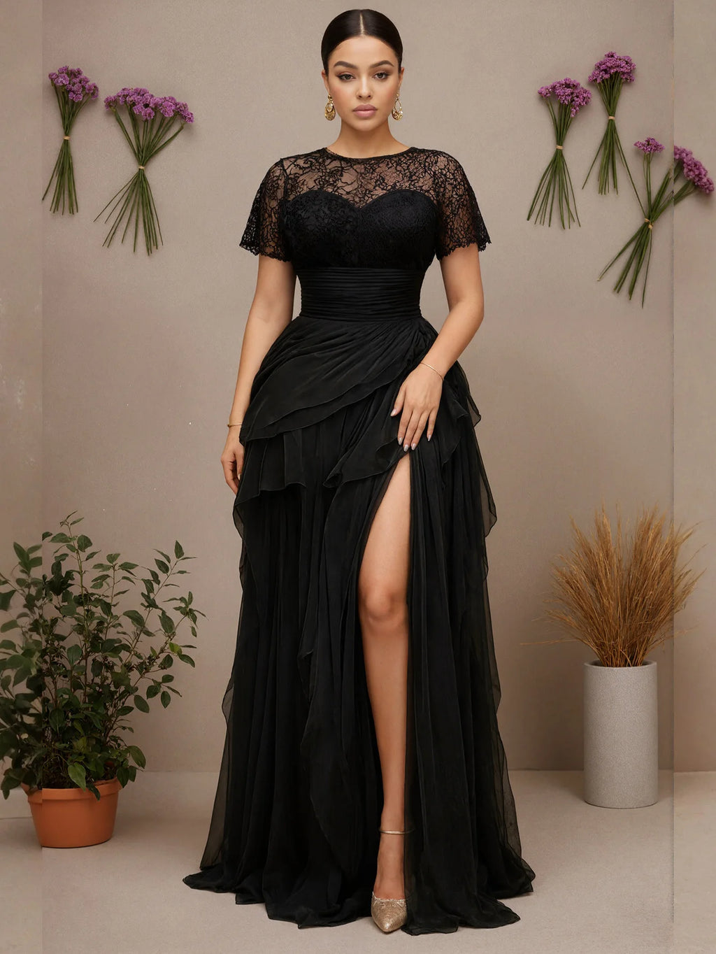 Plus Size Elegant Lace Mesh Dress