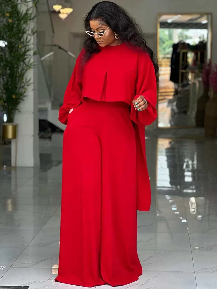 Lantern Long Sleeve with Wide Leg Pants Set