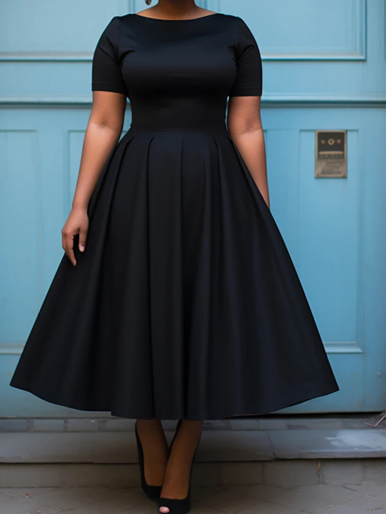 Pleated A-Line Midi Dress