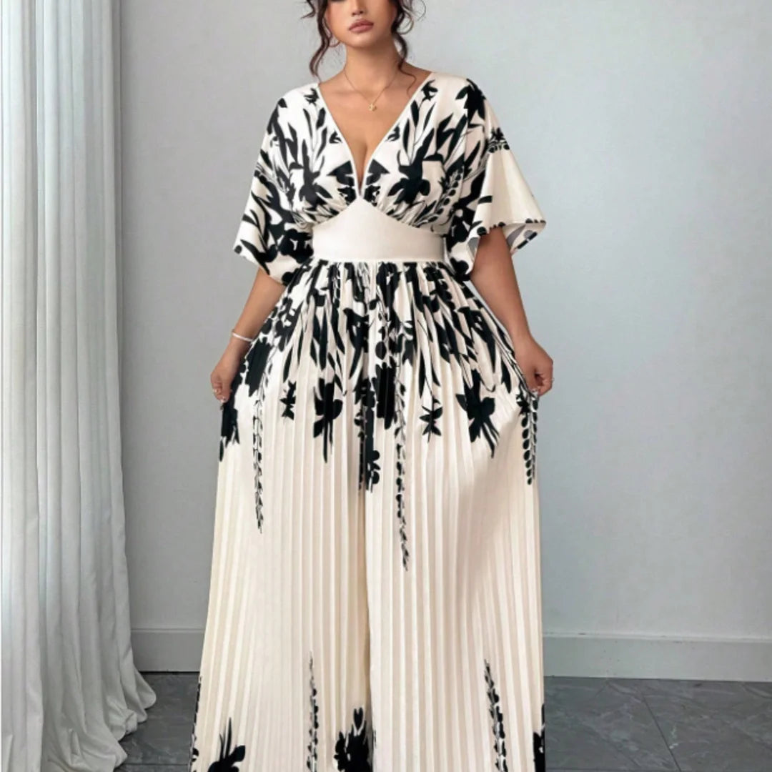 Floral Pleated Wide-Leg Jumpsuit