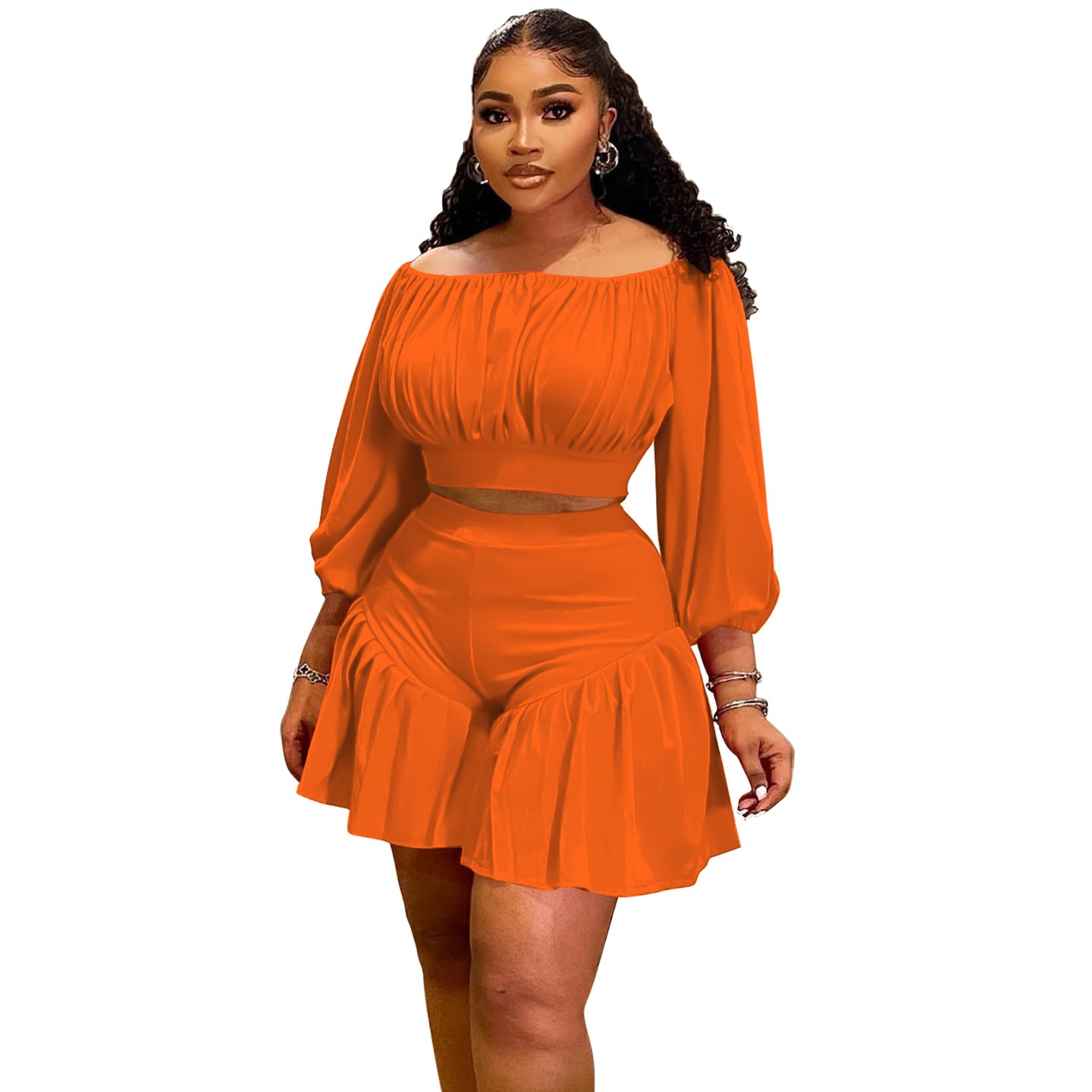 Plus Size Pleated Off-Shoulder Co-ord Set